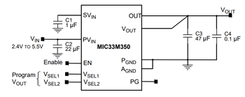 アプリケーション回路図 - Microchip Technology MIC33M350 & MIC33M356パワーモジュール